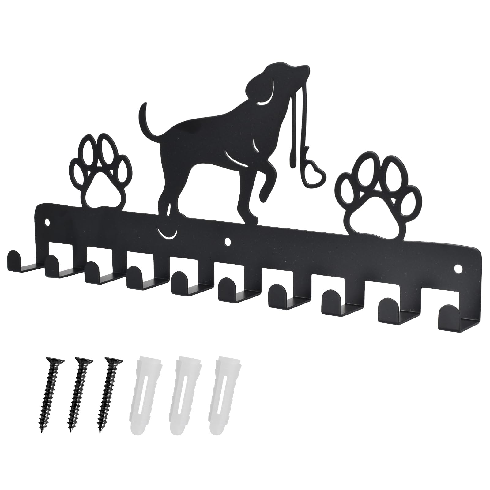 Portachiavi per cani con 4 ganci, appendiabiti per cani con ripiano, supporto per guinzaglio, supporto da parete, portachiavi in legno, per corridoio, ingresso (marrone