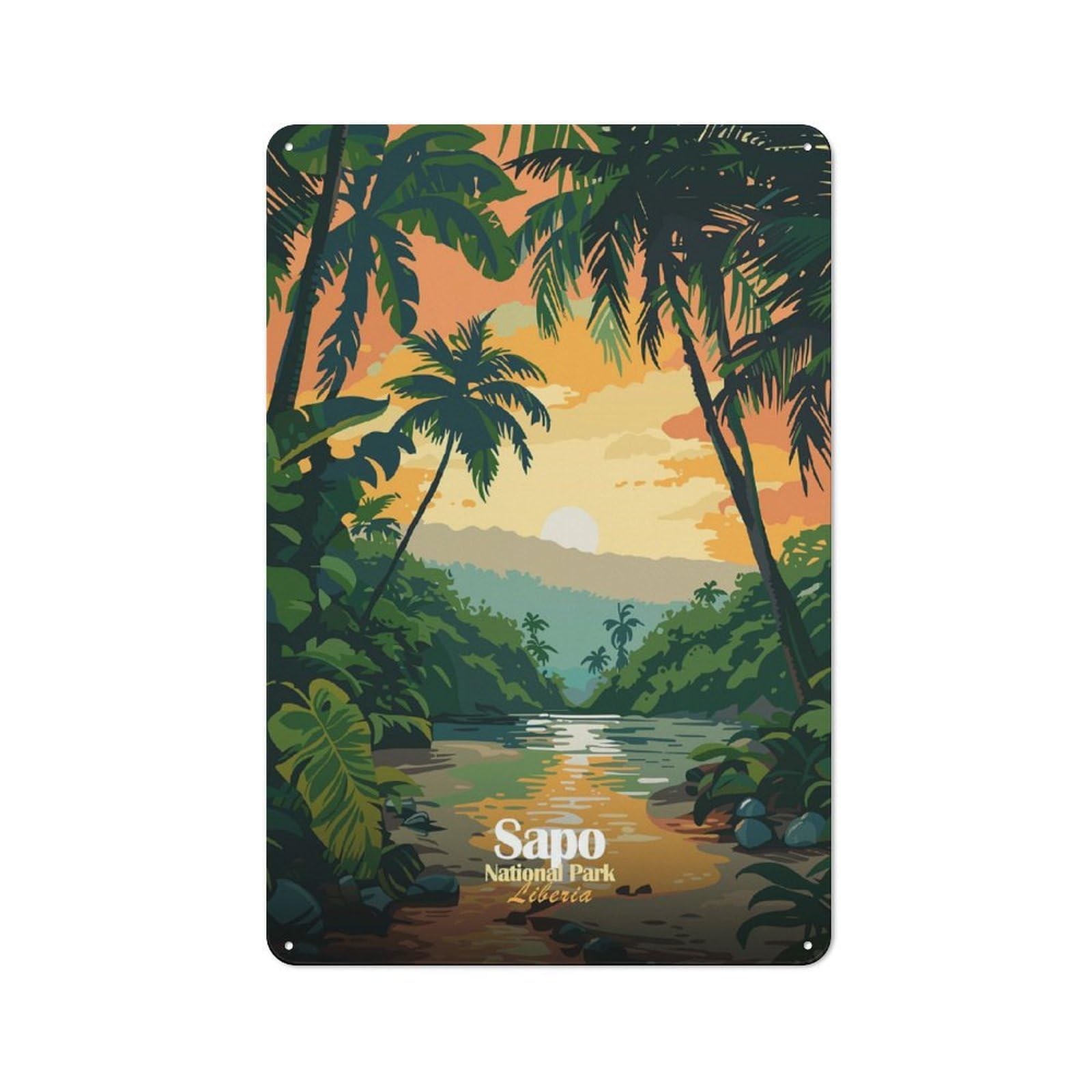 Junmoney Style-13 Simple Retro Sapo National Park, Liberia Illustration Metal Desk Wall Sign 30X20cm, Studio Wall Plaque For Workspace, Cafe, Shop Or Desk Area