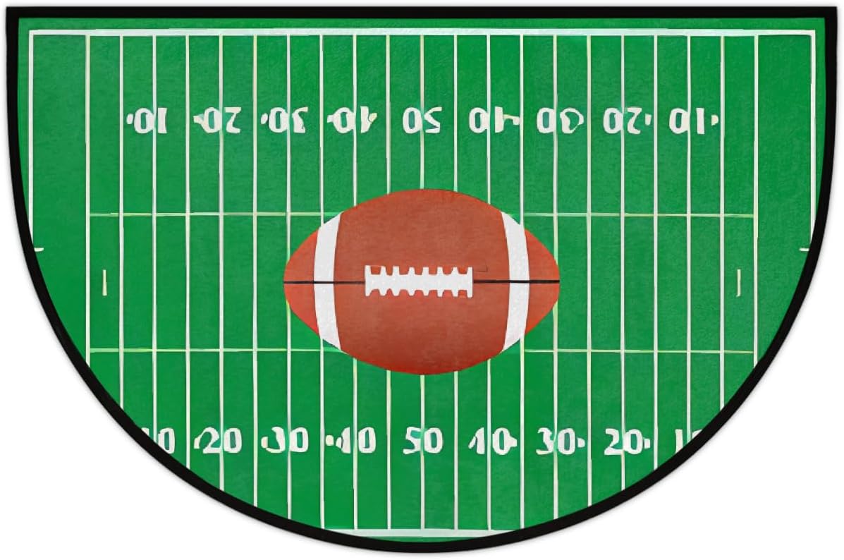 American Football Field Half Round Door Mat Sports Football Field Washable Semi Circle Rug Area Rug Non Slip Doormat Half Moon Rug for Kitchen Entrance Patio Bedroom Home Decor