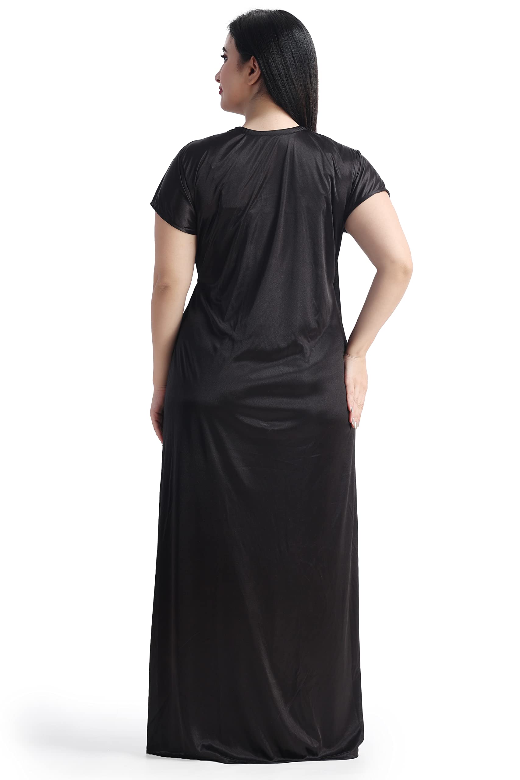 Night Keys Women Nighty with Robe Free Honeymoon Two Piecs Nighty Set (Black, Size XXL) - Image 2 thumbnail