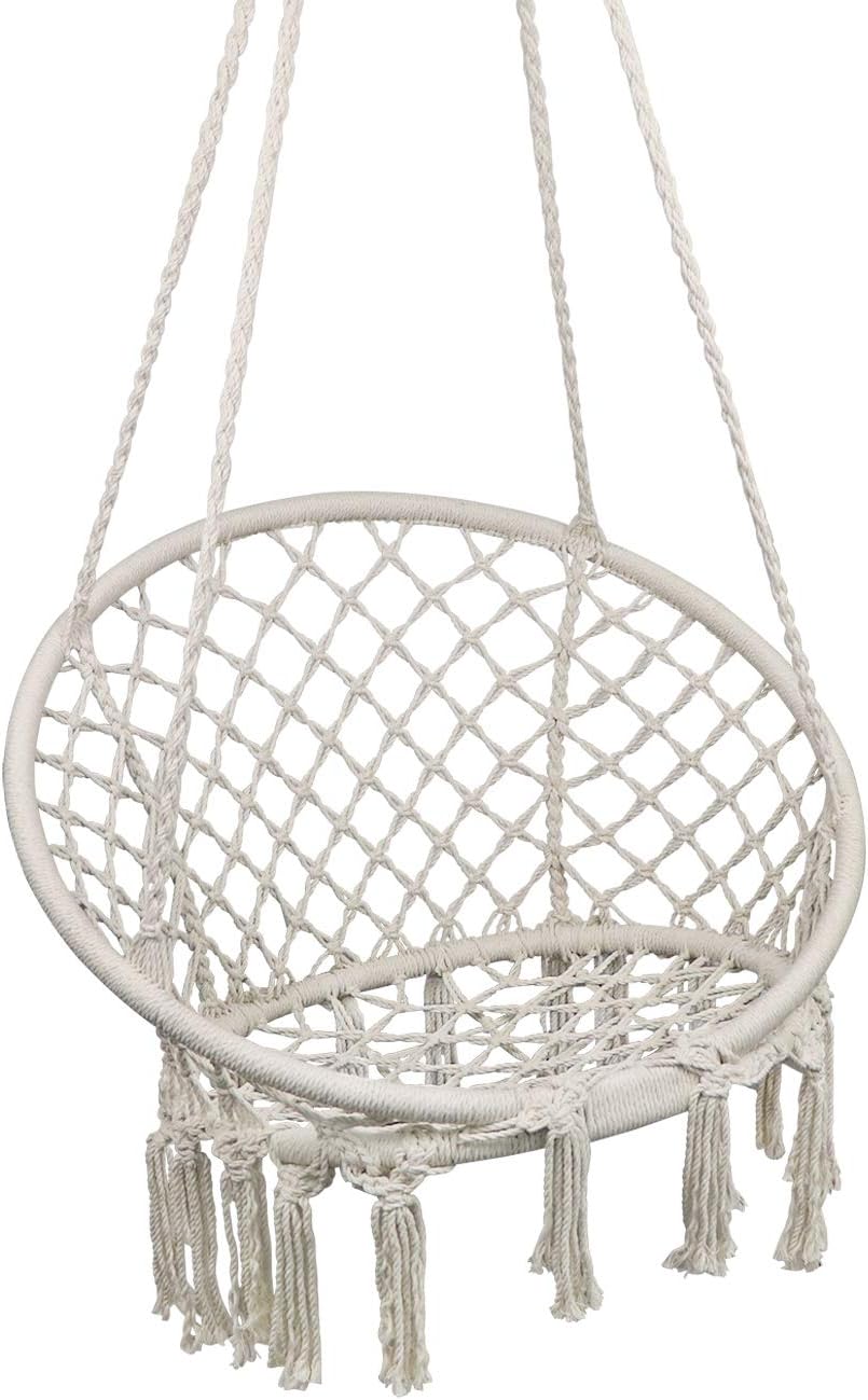 Hammock Chair Macrame Swing, Hanging Chair for Reading/Leisure, 330 Pound Capacity, Perfect for Indoor/Outdoor Home, Garden, Deck, Yard