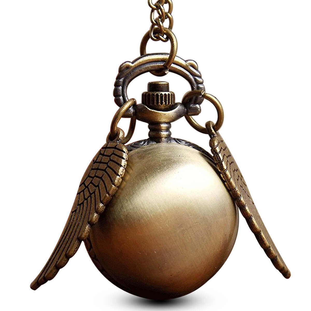 Antique Ball Wings Snitch Pocket Watches Quartz Movement Pendant Pocket Watch Gift Bag # Bronze Color