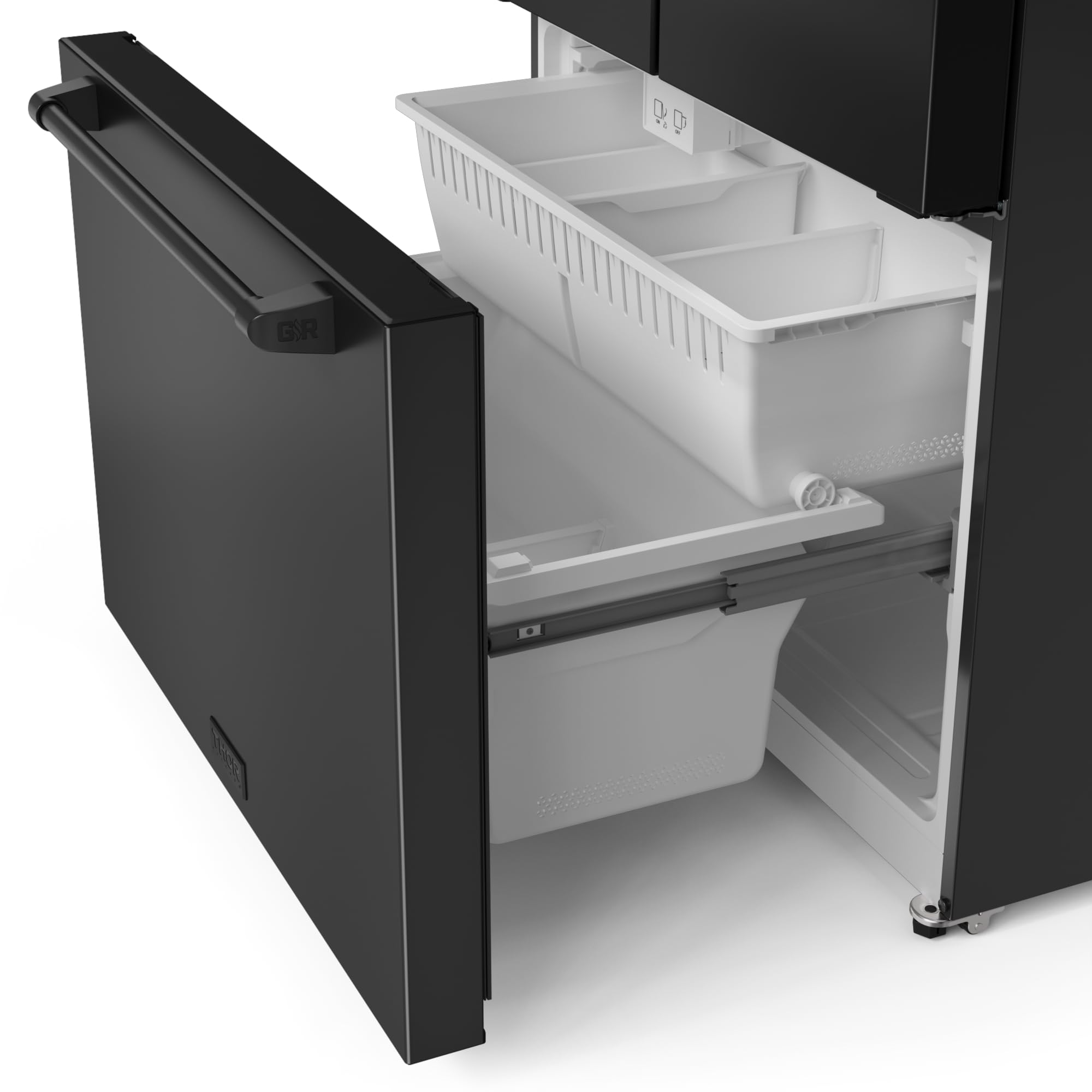 Thor Kitchen Gordon Ramsay 36 Inch 20.3 cu ft French Door Counter Depth Refrigerator with Ice Maker in Black on Fridge.com