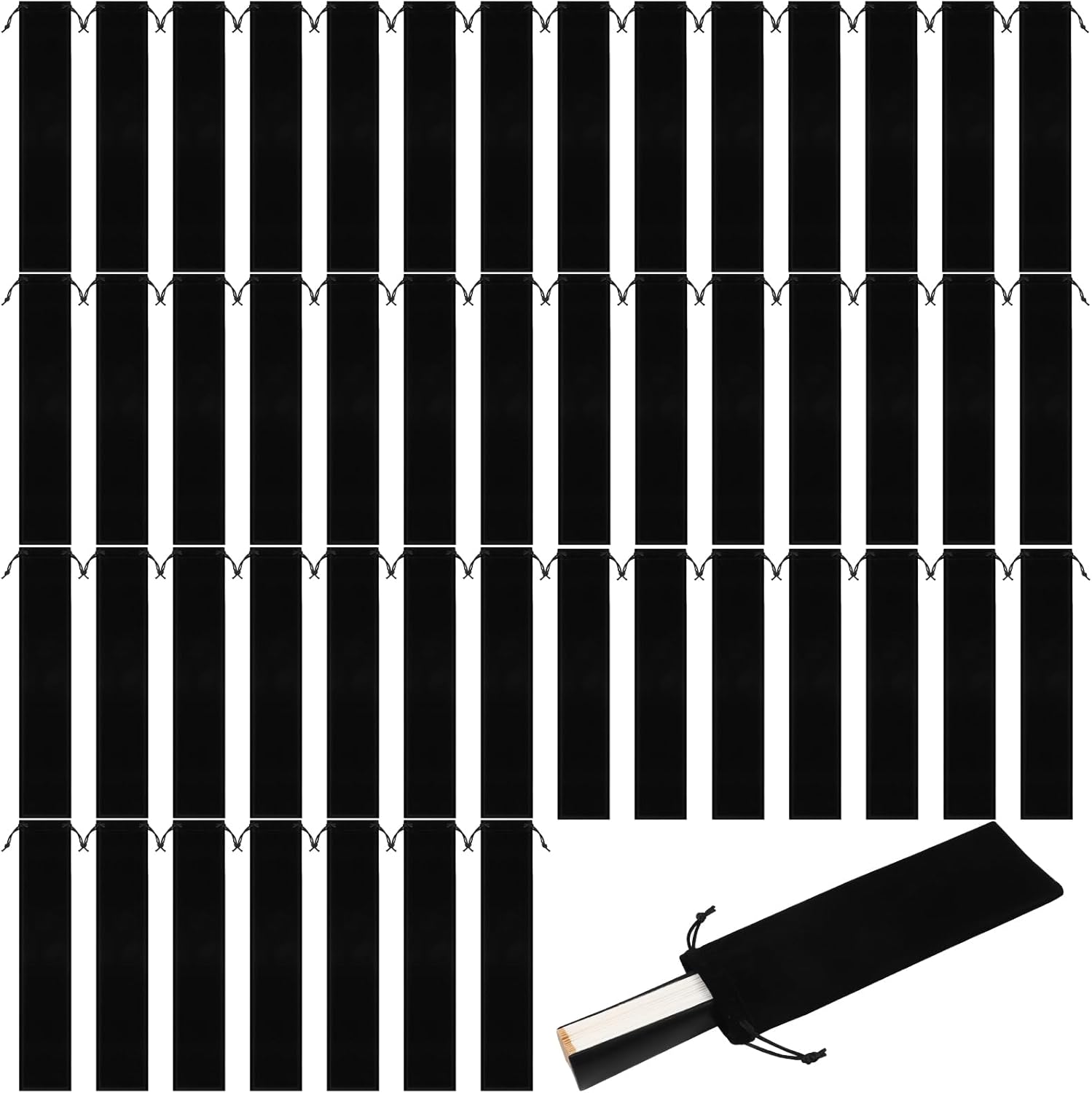 Windyun 80 Pcs Large Fan Bags Folding Pouch Sleeves Velvet Drawstrings Bags Holder Gift Wrap Protector for Line Dancing Clack Rave Festival Wedding Travel Party, Fan Not Included (14.57 x 2.76 Inch)