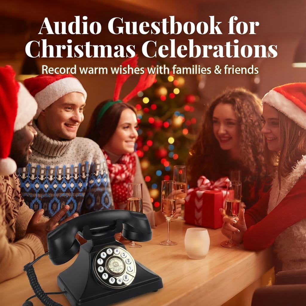 Libro de visitas de audio para boda, teléfono retro inalámbrico, grabación de mensajes de voz personalizados para bodas, fiestas y banquetes, estilo clásico, baja radiación, negro