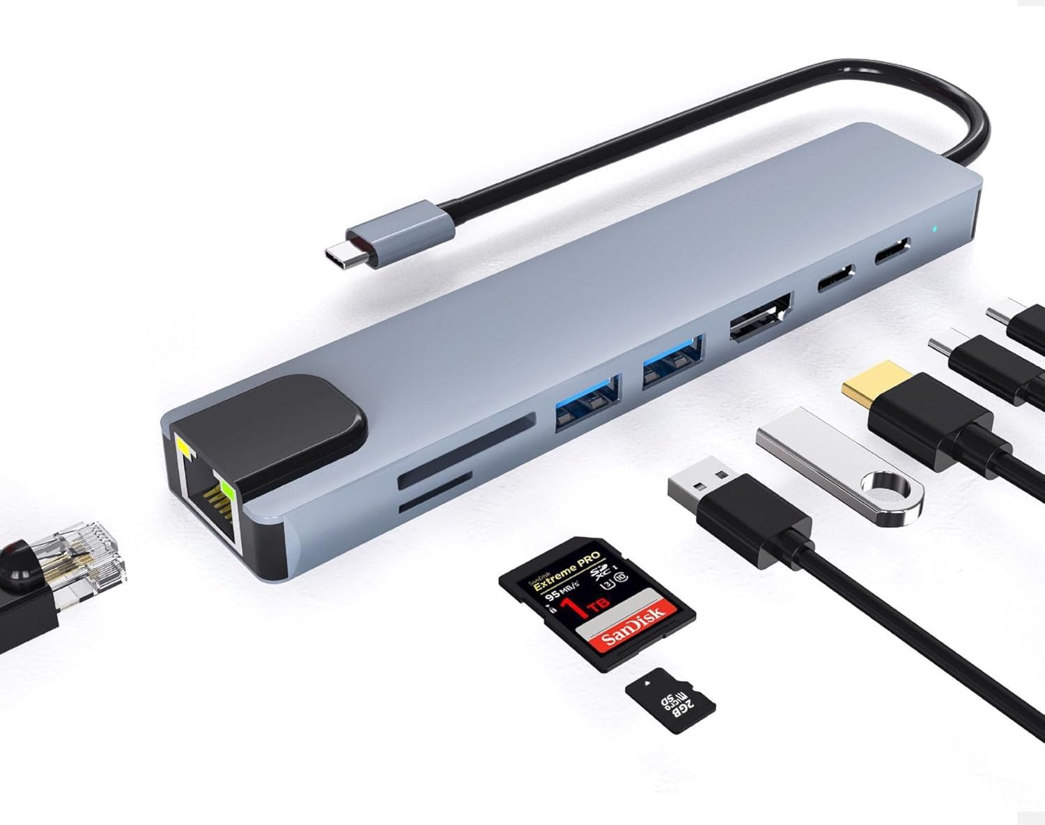 Ultima 8 in 1 USB C Hub Adapter | 4K HDMI | 2 USB 2.0 Port