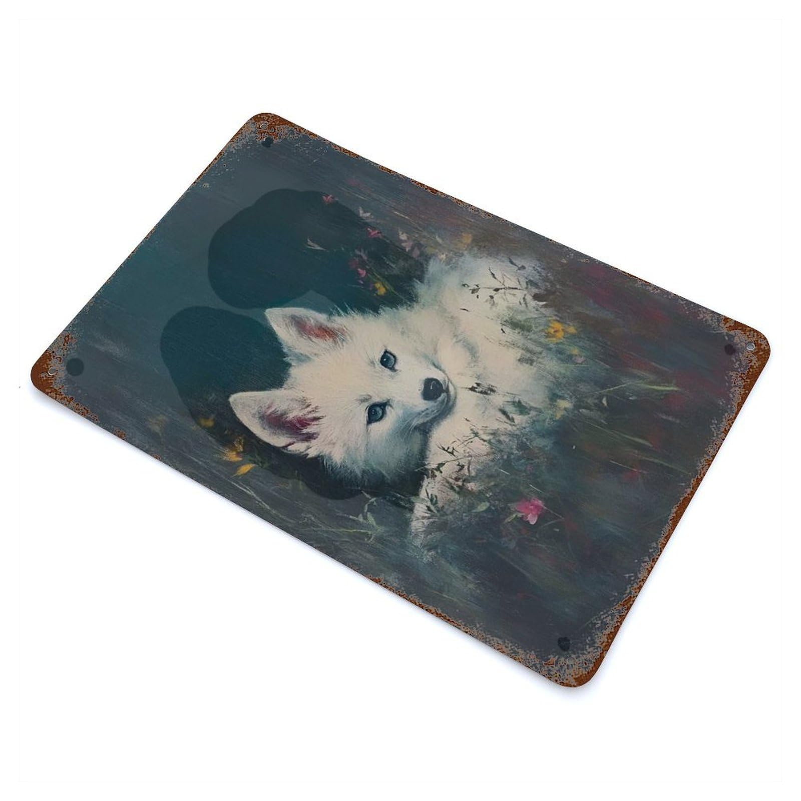 Fox in Flowers Decorative Tin Sign 11.8"x7.9", Ideal for Cafe, Home Bar And Lounge Decor