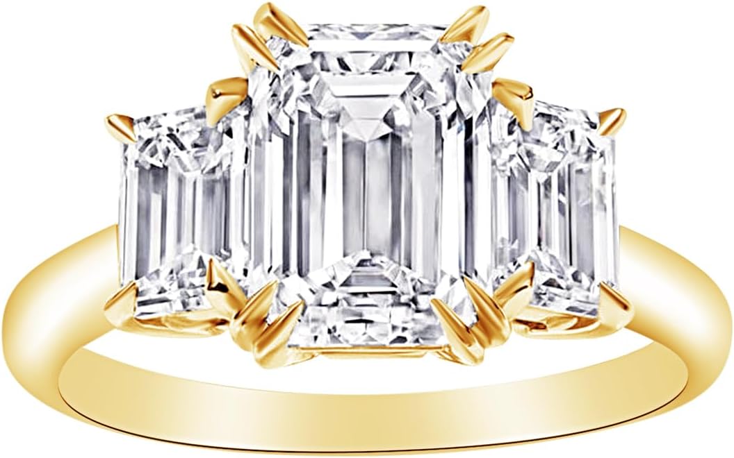 Houston Diamond District 1 to 10 Carat 3 Three Stone Emerald LAB GROWN Diamond Engagement Ring (F-G Color VS1-VS2 Luxury Collection)