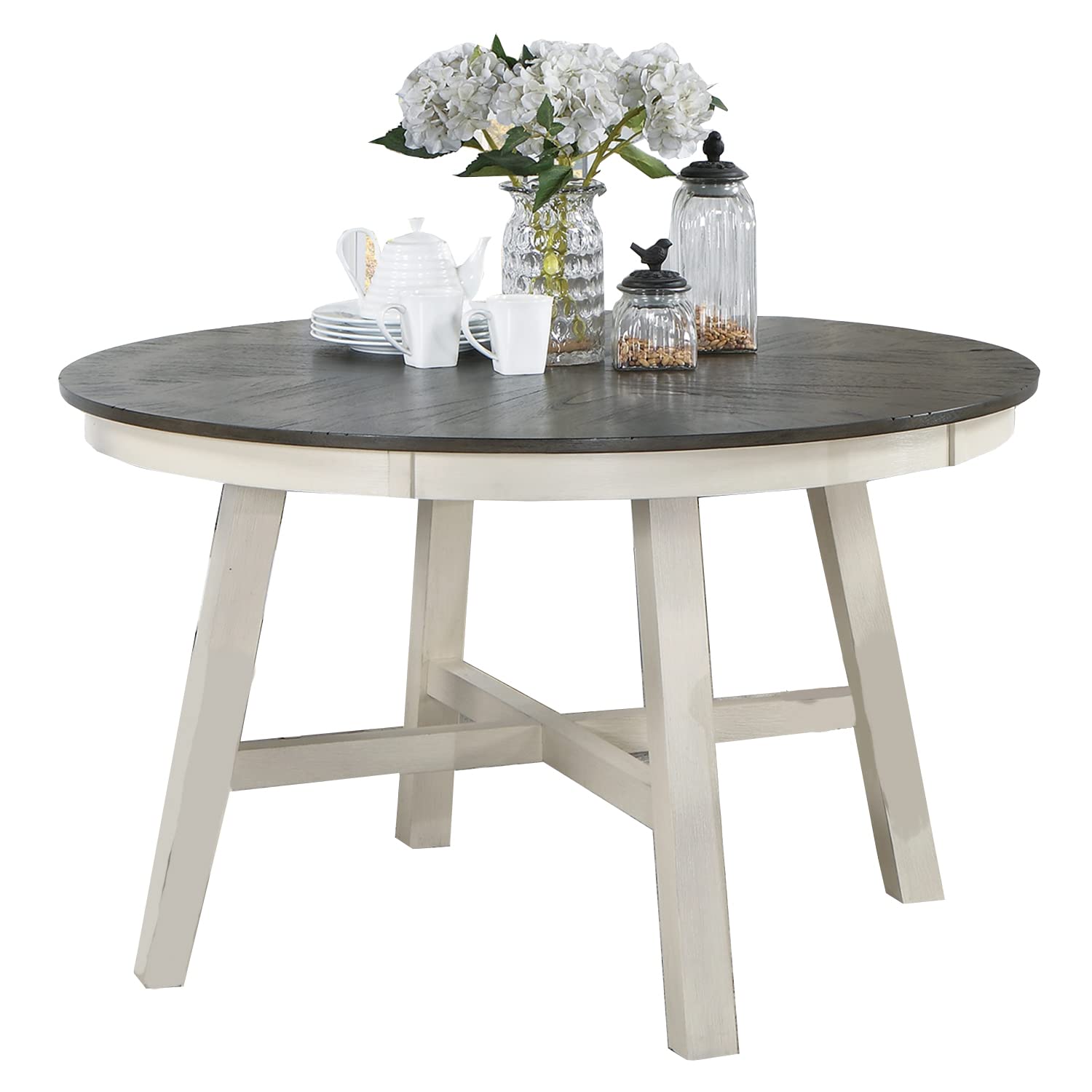 (table top only) round dining table with x-cross base in grey and white