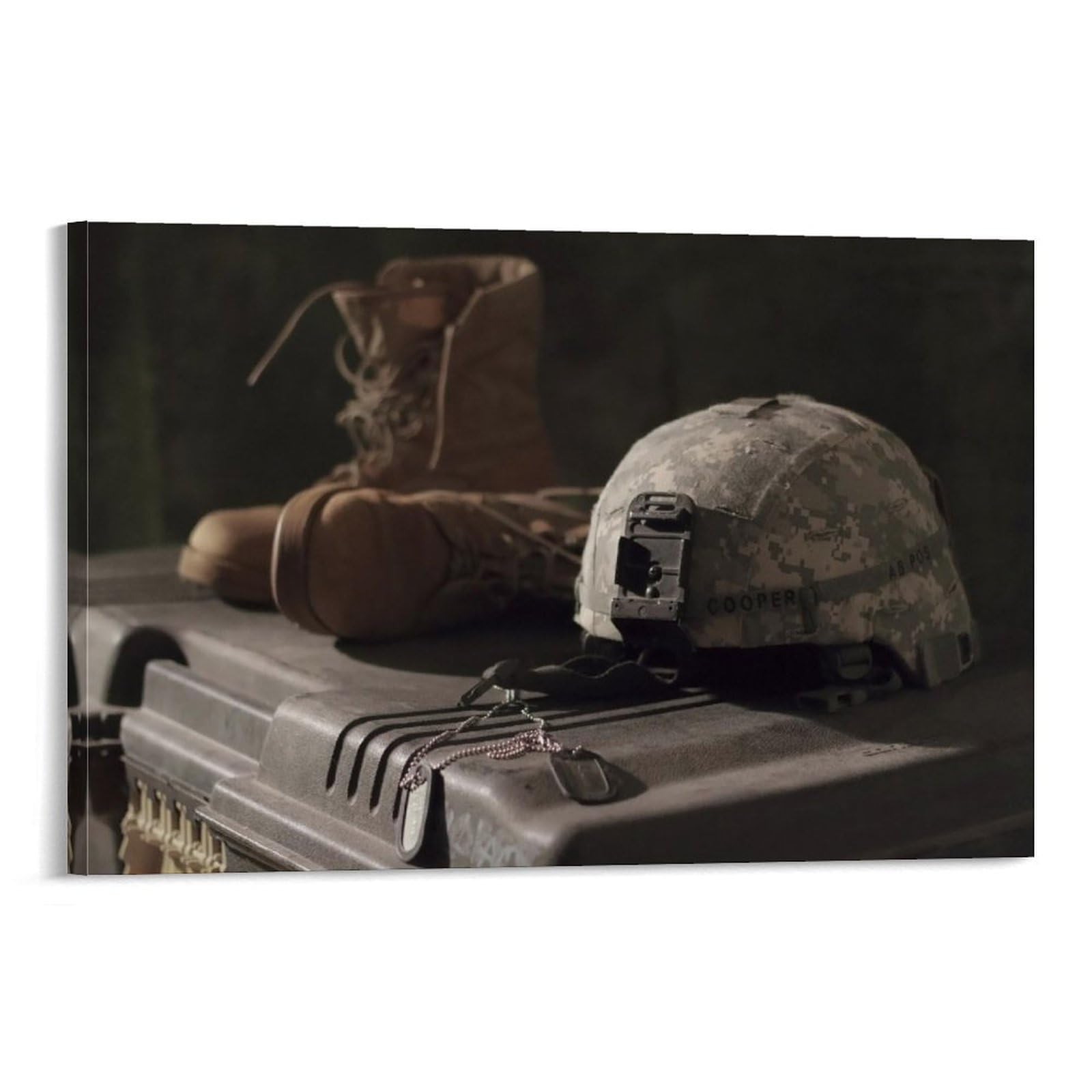US Army Kevlar Helmet, Combat Boots, Hangtag, Close Up, Military Art Poster for Boy's Room Decoration Wall Art Paintings Canvas Wall Decor Home Decor Living Room Decor Aesthetic 24x36inch(60x90cm) F