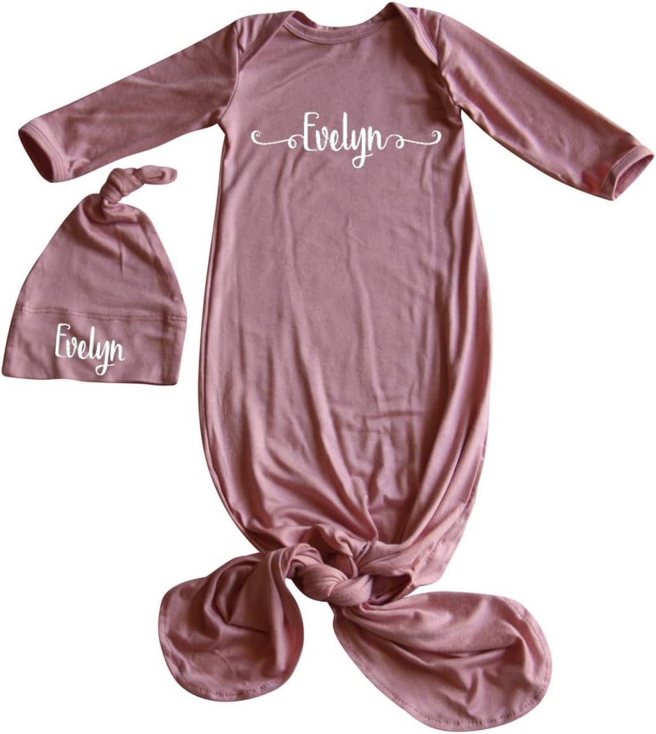 Rocket Bug Silky Knotted Baby Gown with Matching Personalized Hat (Sweetly Modern)-Girl, Boy, Gender Neutral