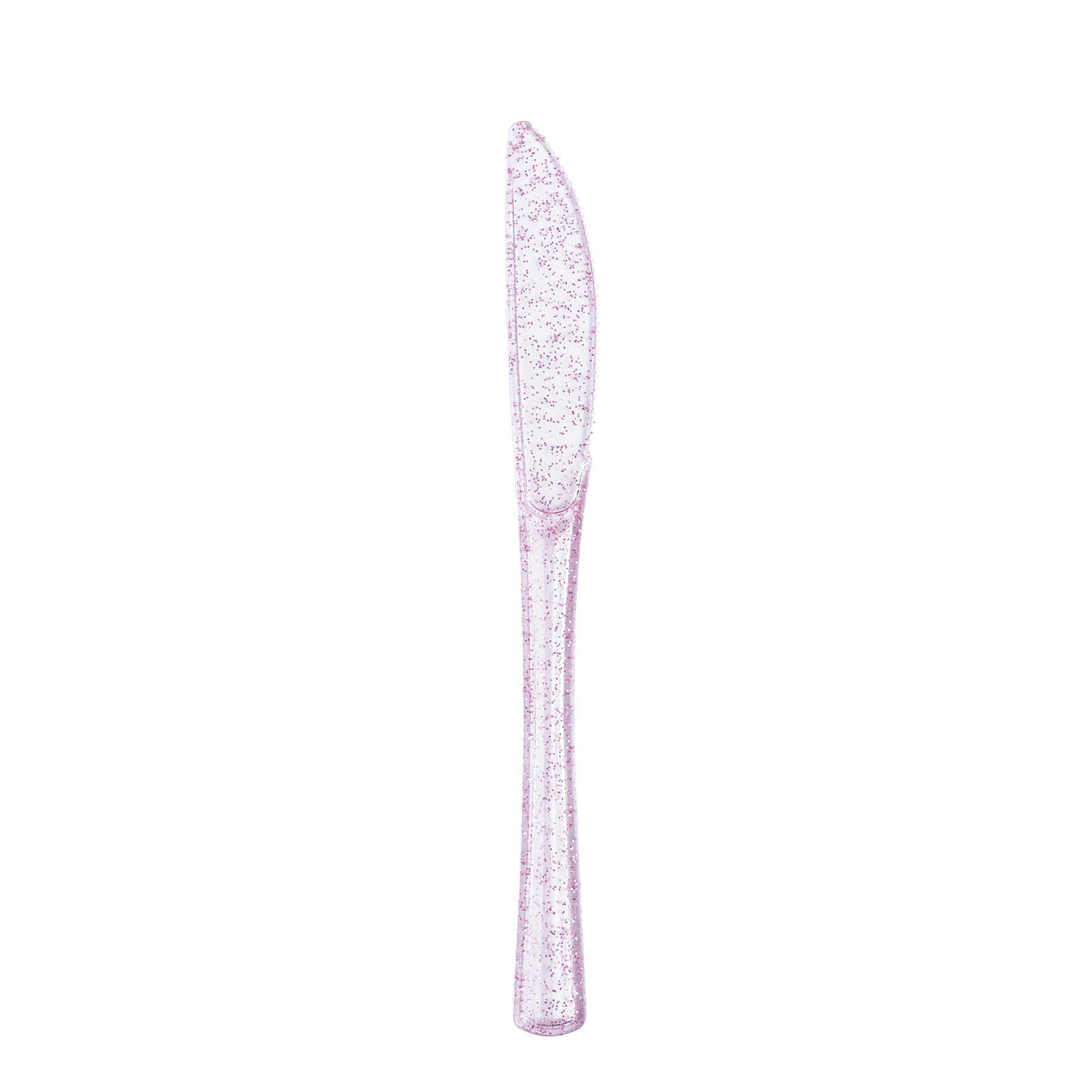 100 pcs Clear Blush Glittered Plastic Knives - Disposable Wedding Party Event Catering Tableware