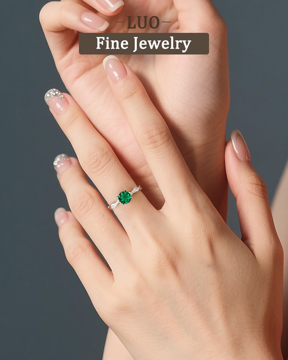 LUO 925 Sterling Silver 7x7mm Round Cut Gemstone Birthstone Rings for Women, Twist Infinity Engagement Ring Birthstone Jewelry Anniversary Wedding Promise for Lady Size 3-13 - Image 5