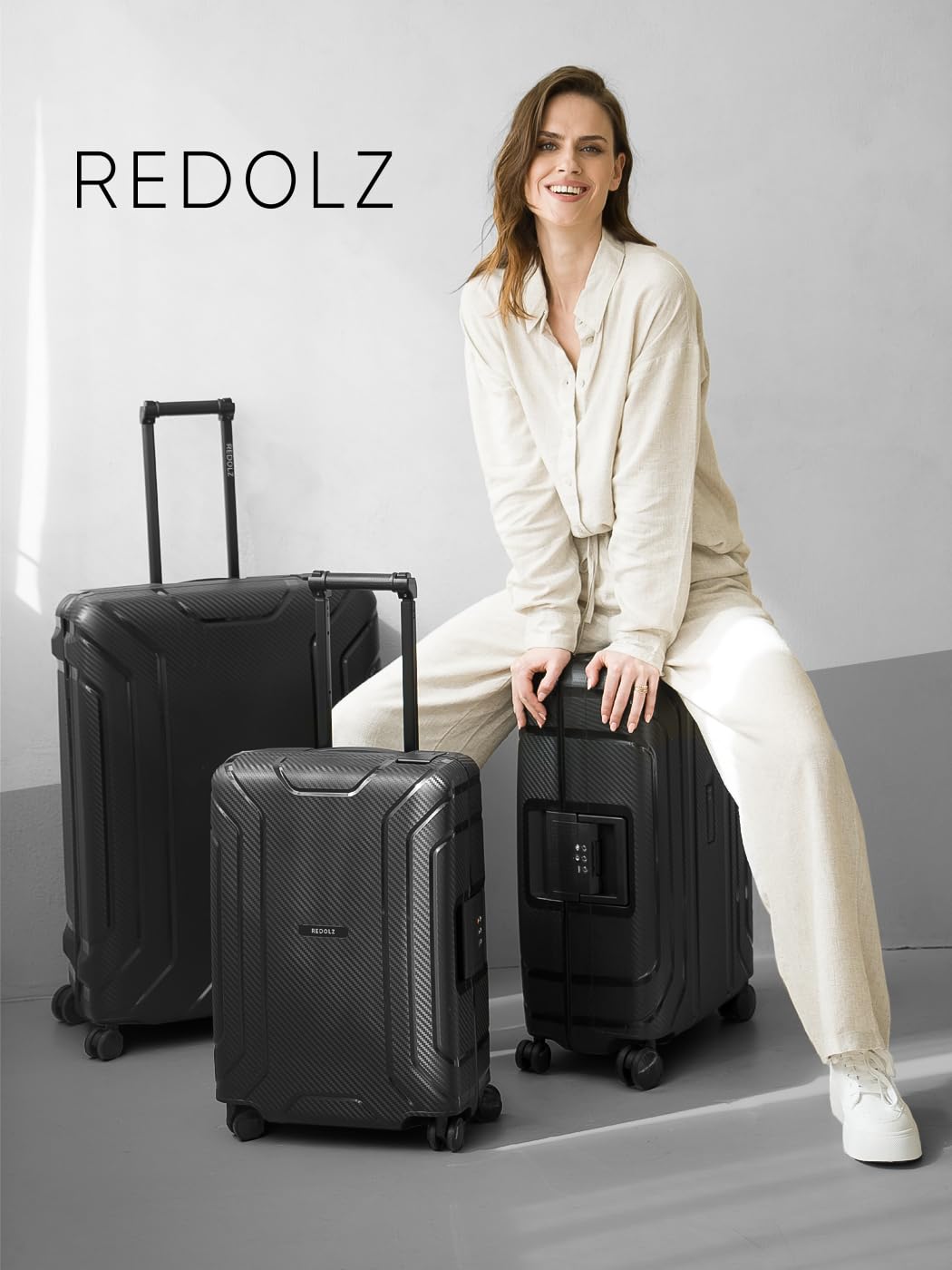 REDOLZ Valise Rigide Taille L XL | sans Fermeture Éclair | Grand Bagage Soute 75x53x28 cm | Polypropylène | Fermeture 3 Points | Serrure TSA | Essentials 15