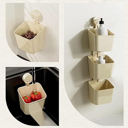 Miniatura 3 de OLizee Paquete de 3 cestas colgantes de plástico con ganchos de ventosa, cesta colgante para baño y ducha con agujeros de drenaje, organizador