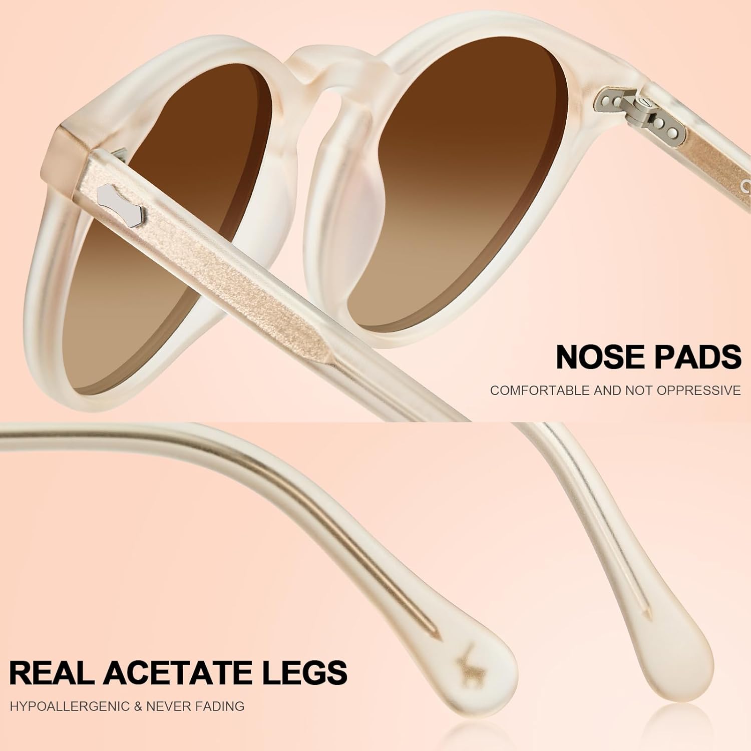 CARFIA Retro Polarized Sunglasses for Women UV Protection Acetate Classic Vintage Style Round Shades - Image 5