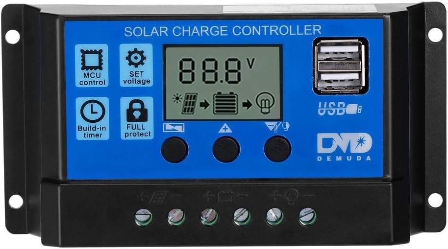 Solar Panel Controller, Solar Charge Controller, 20A/30A Solar Panel Battery Intelligent Regulator with USB Port LCD Display 12V/24V Mutiple Protection (20A)
