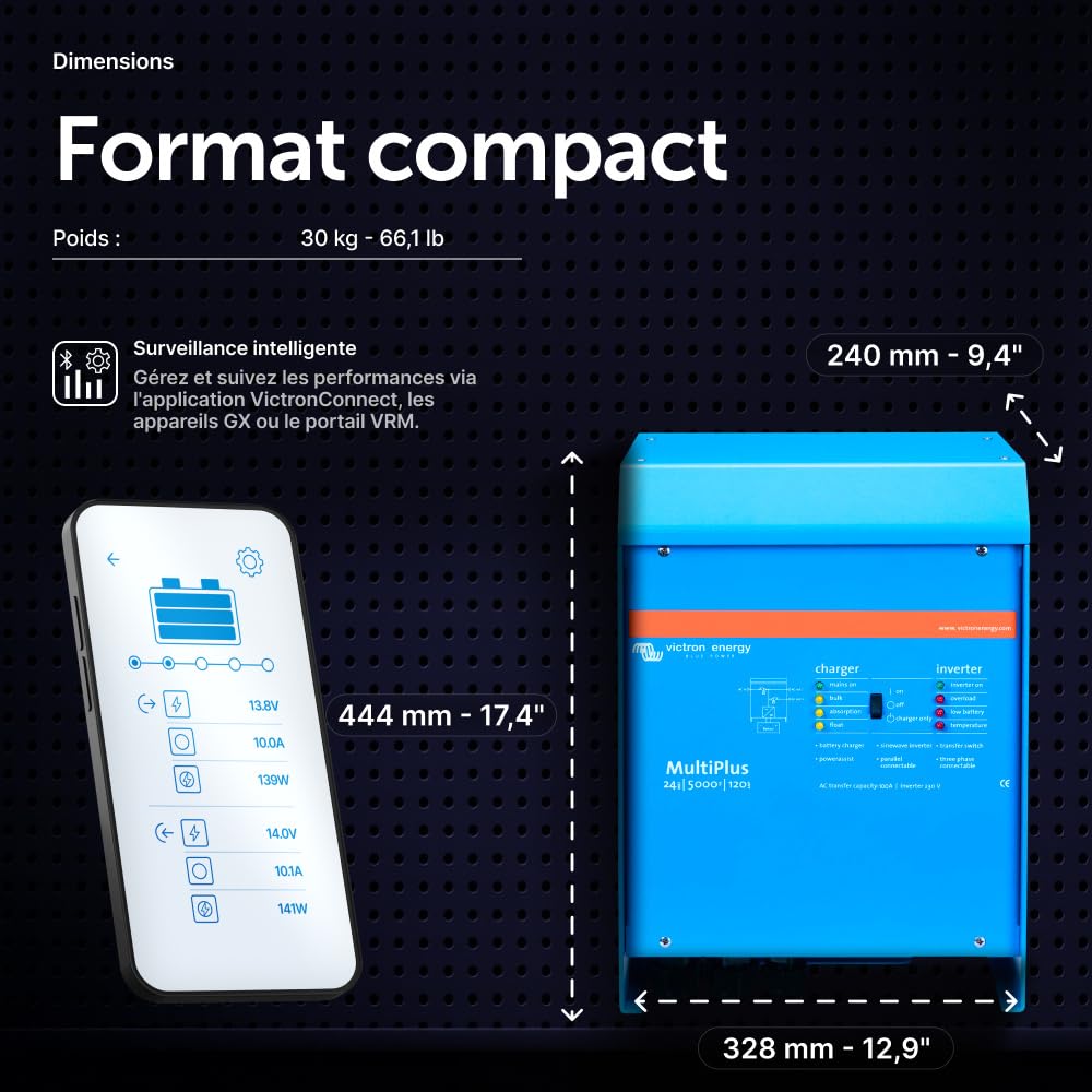 Victron Energy MultiPlus 230V, 5000VA 24-Volt Convertisseur à Sinusoïde Pure et Chargeur de Batterie 120 ampères