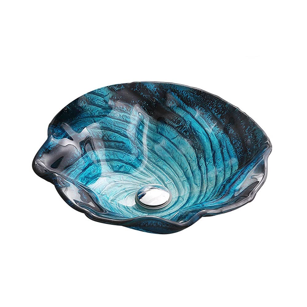 DFGHNBVC Bathroom Sink And Faucet Combo - Artistic Tempered Glass Vessel Sink Basin Washing Bowl Set, Cabinet Countertop Sink With Faucet Pop-Up Drain And Water Pipe Lavatory