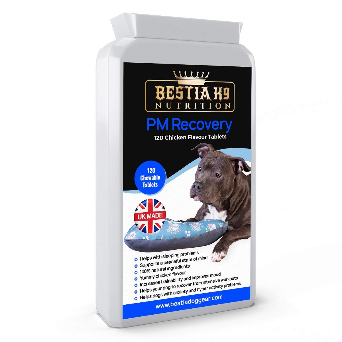Bestia K9 Nutrition PM Recovery chewable Dog Calming Supplement. Helps Recover from Workouts. Relaxes and Improves Mood