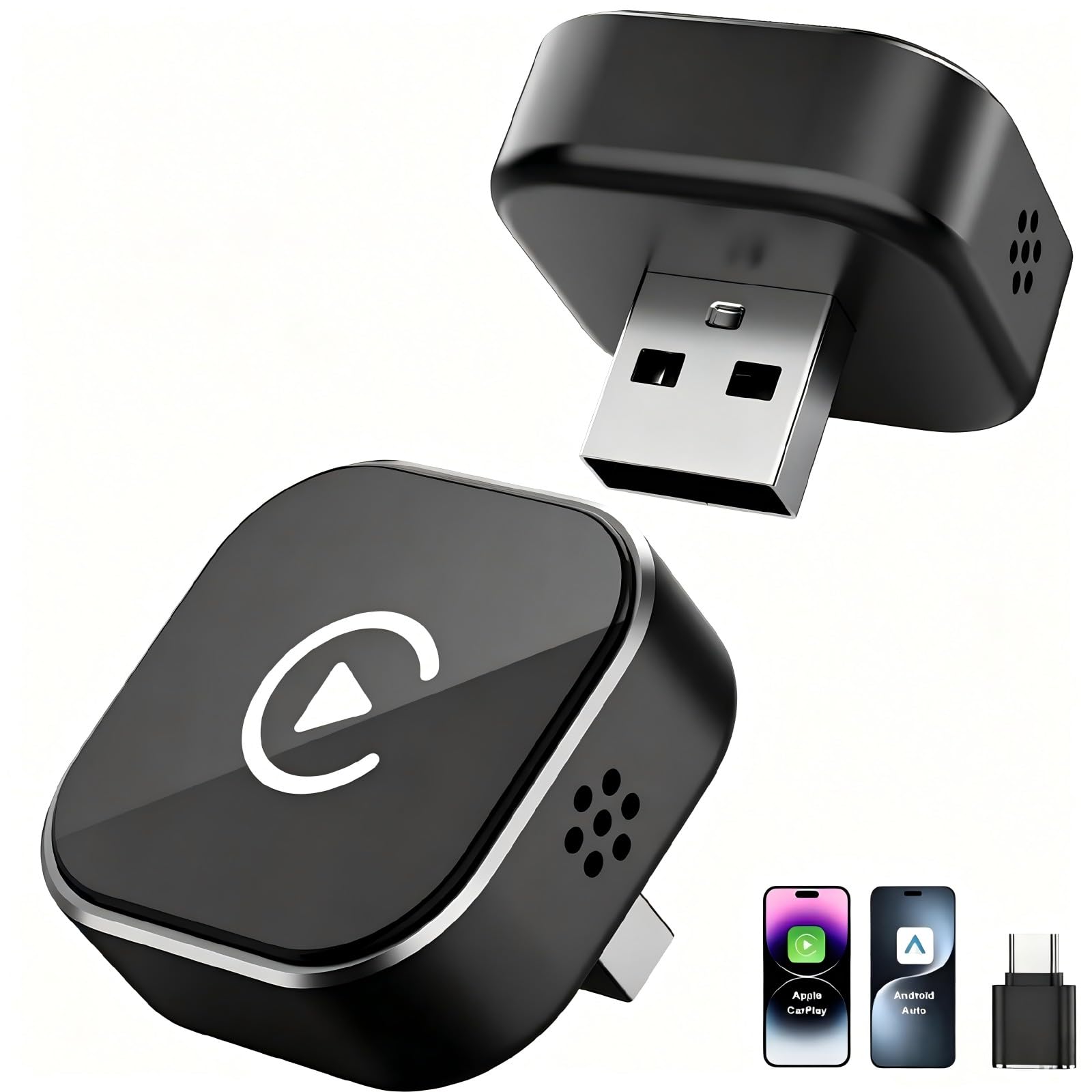 2026 CarPlay Wireless Adapter für Apple CarPlay & Android Auto, 2-in-1 Wired zu Wireless Car Play, Kompatibel iOS 10+ & Android 11+, USB-A/C, Plug & Play, Schnelle Verbindung, OTA-Updates, Schwarz