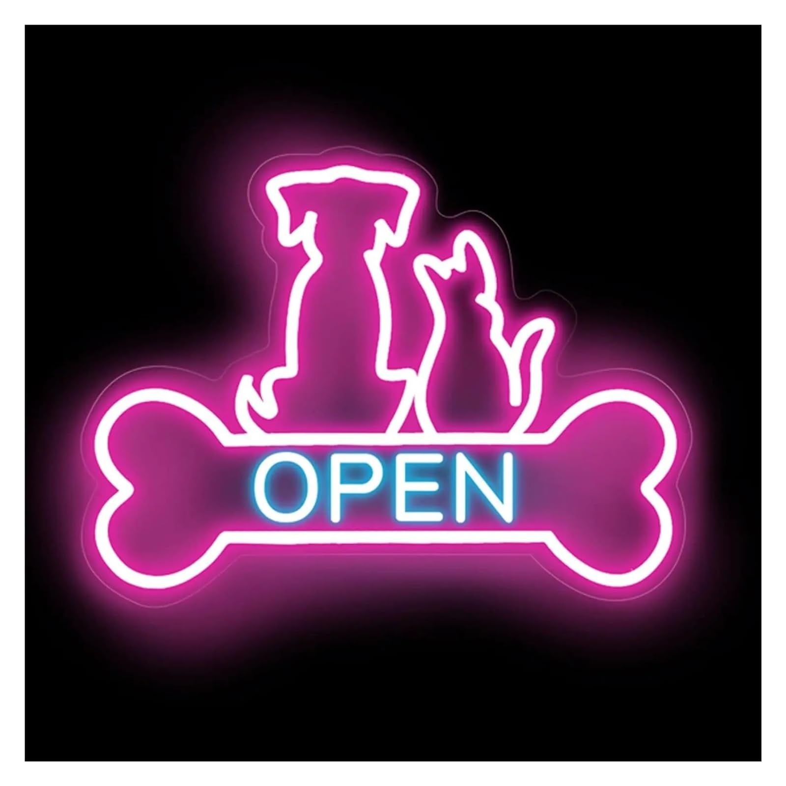 RONGCH Hanging Art Neon Signs Cat Dog Neon Sign Pet Shop Open LED Light Dimmable for Grooming Salon Animal Shelter Storefront Vet Clinic Window Decor 40cmx30cm(A)