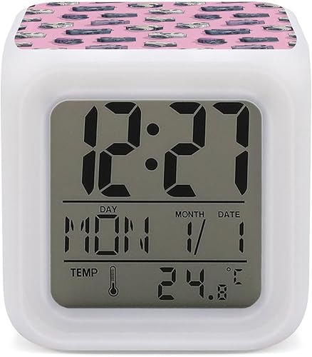 Digital Alarm Clocks for Bedrooms - Retro Camera Pink Print Cute Small Led Nightstand Digital Clock for Classroom College Dorm with 7 Color Night disponible en Yaxa Colombia