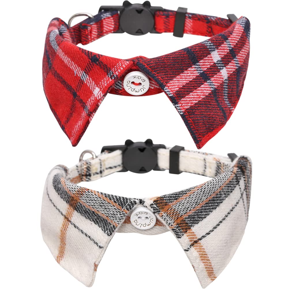 2 Pack/Set Cat Collar Breakaway with Cute Bow Tie and Bell Plaid for Kitty Adjustable Safety