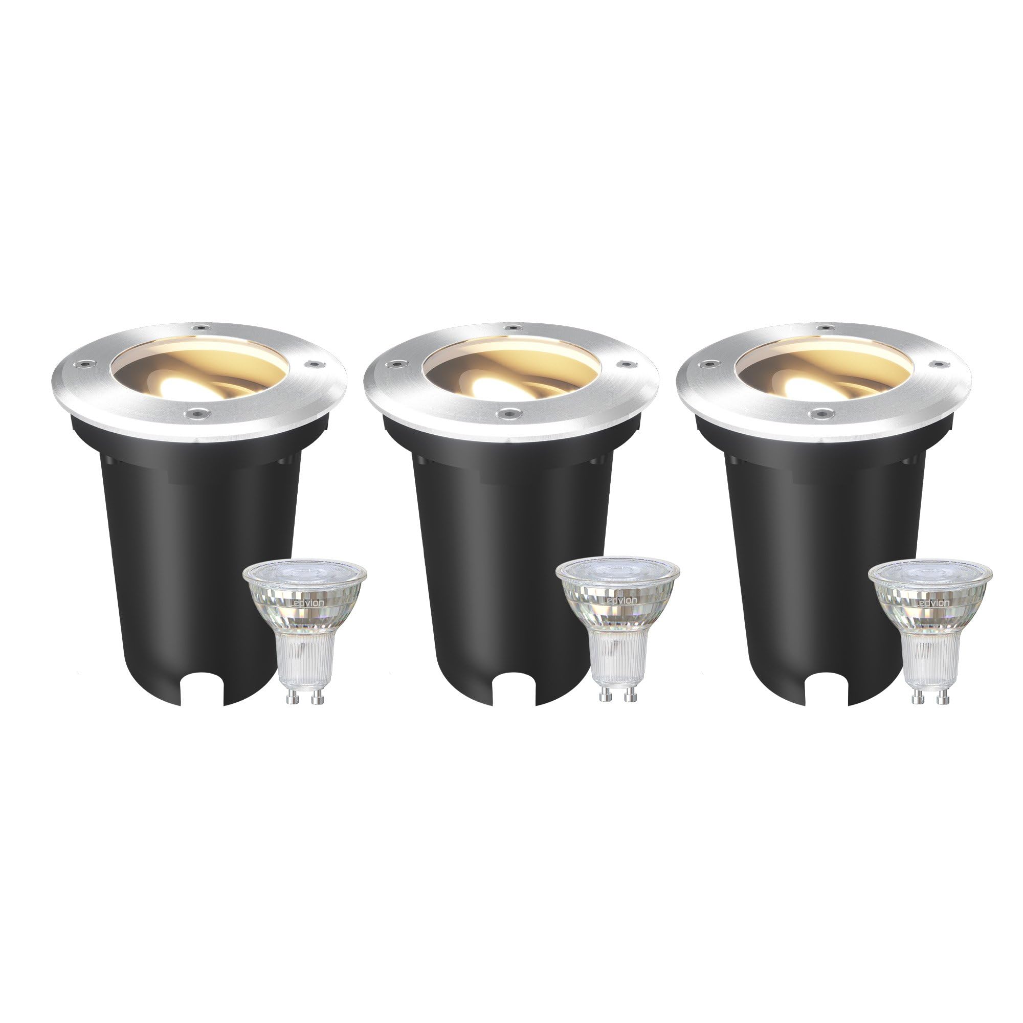 Ledvion - 3X LED Ground Recessed Lights, 3W, 2700K, IP67, 1m Cable, Adjustable, Outdoor Lighting
