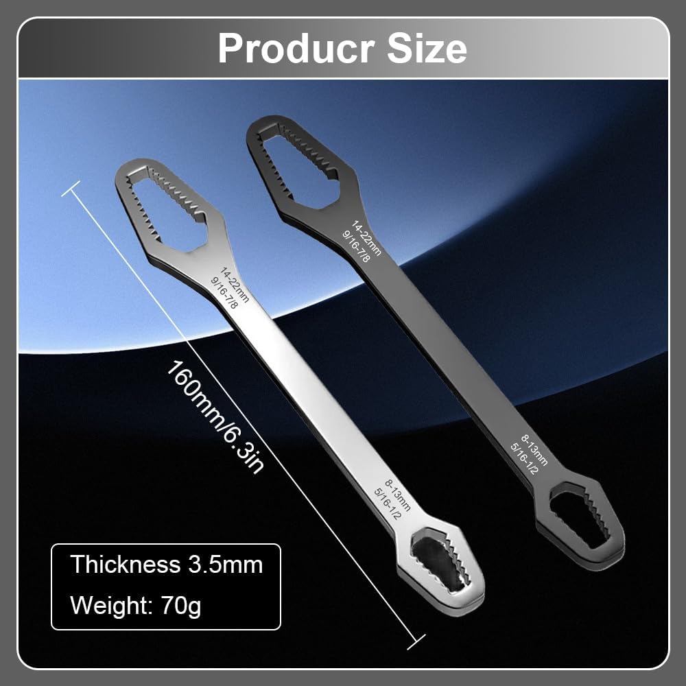 2026 Universal Car Torx Wrench, 8-22mm Self-tightening Wrench, Double-Ended Universal Anti-Slip Wrench (5/16 - 7/8), Multifunctional Sink Tool Plumbing Repair Wrench for Tight Spaces (Black (8-22mm))