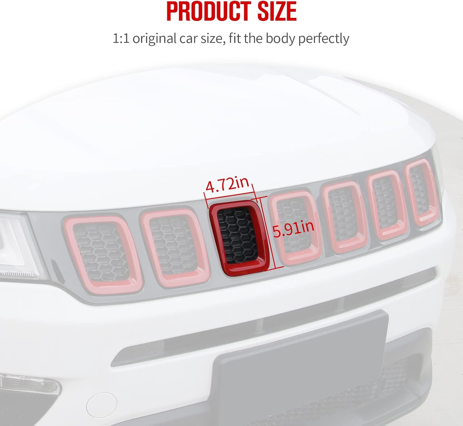 JeCar Grille Inserts ABS Front Grill Cover Exterior Accessories for Jeep Compass MP 2017-2020, Red