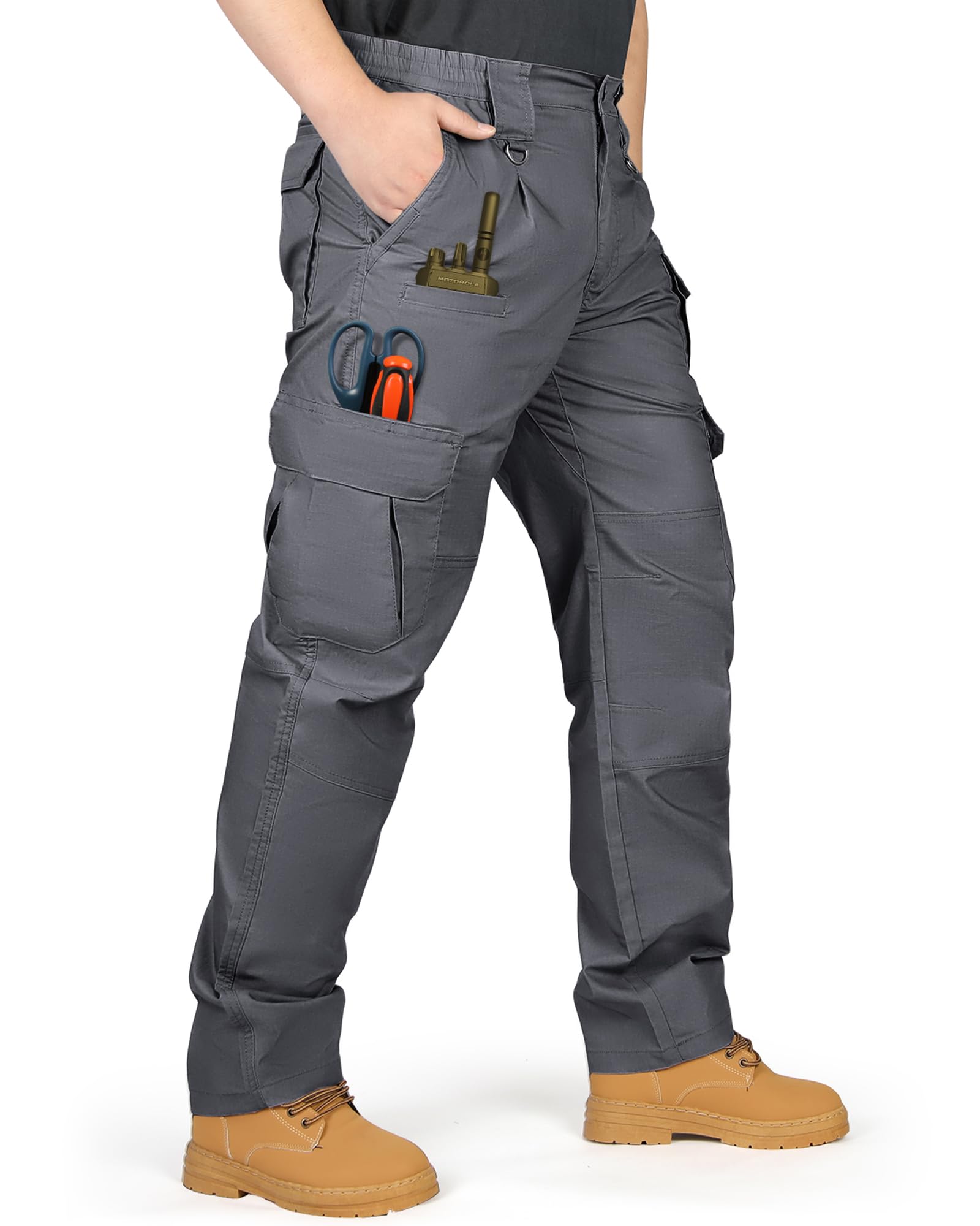 IGOLUMON Arbeitshose Männer Cargohose Herren Stretch Hose Herren Elastische Taille Taktische Hose Outdoorhose mit Vielen Taschen Wanderhose