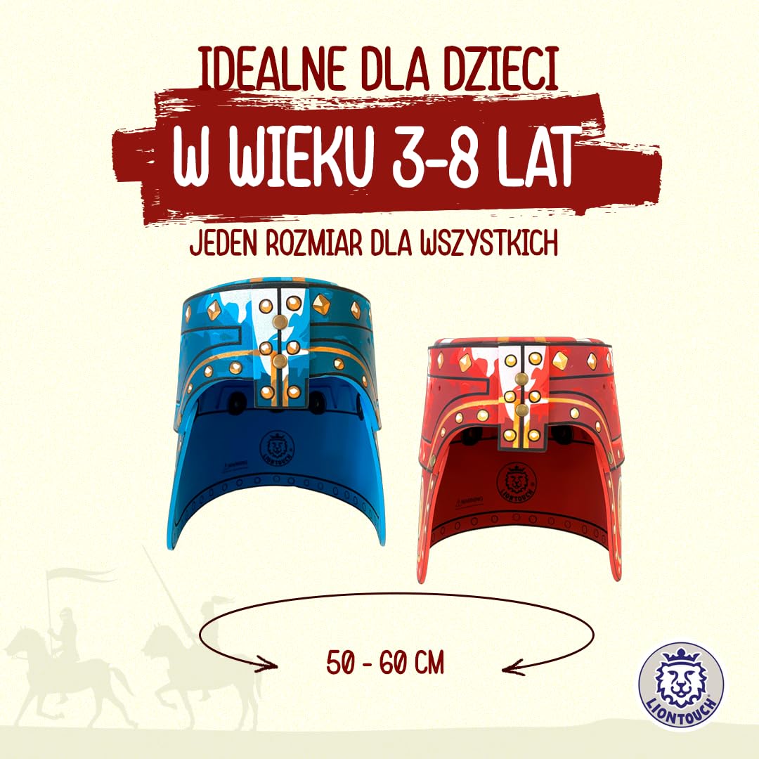 Liontouch Szlachetny kask rycerski, niebieski i czerwony, średniowieczna zabawka do zabawy w formie pianki dla dzieci z dekoracją złotego lwa, trwałe i bezpieczne akcesoria do przebrania i kostiumów