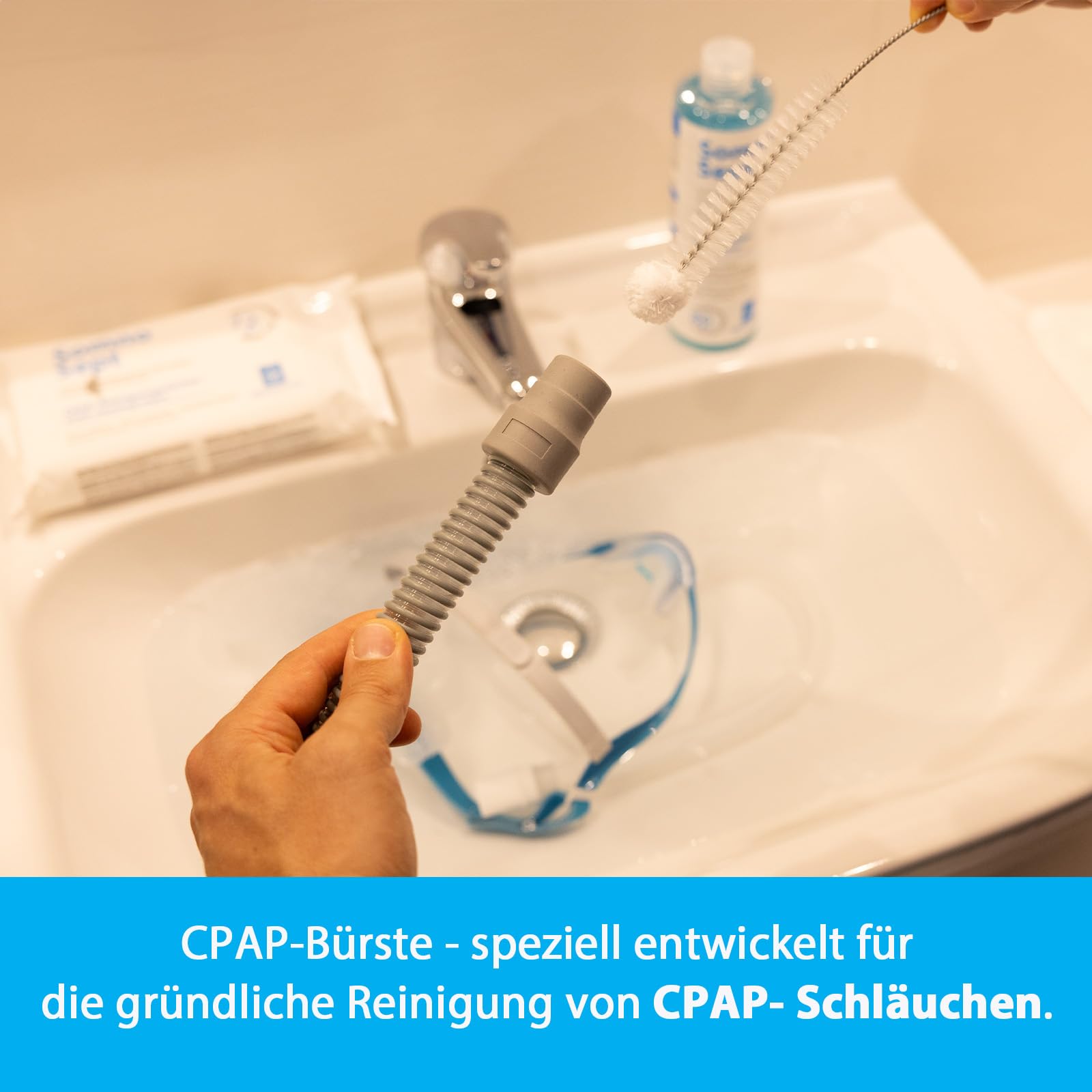CPAP-Reinigungsset (SomnoSept 400ml, SomnoSept Reinigungstücher 72 Stück, oxyhero brush 15 mm) – Hochwertiges Rundum-sorglos-Reinigungspaket
