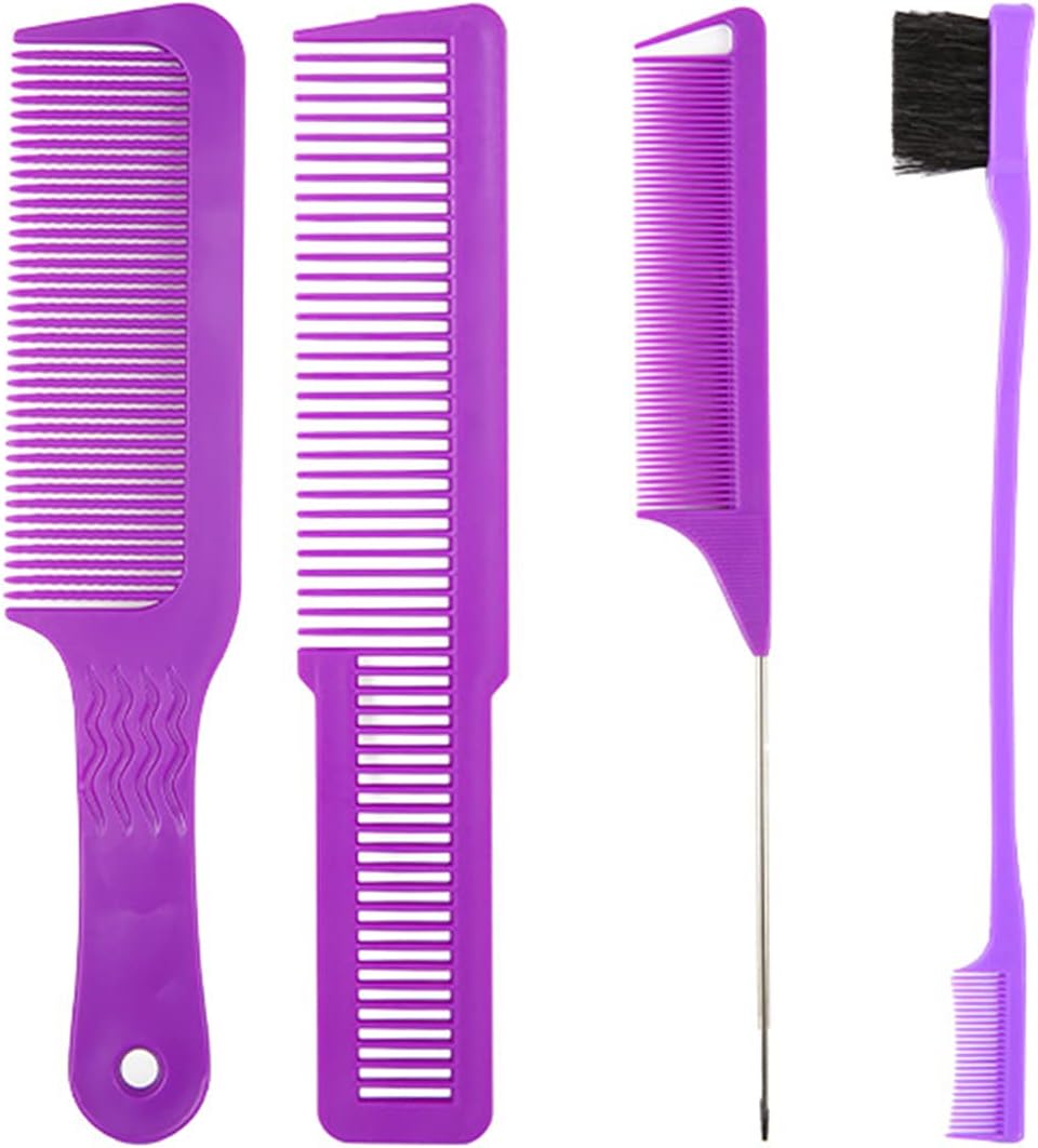 Hingers 4Pcs Hair Brush Comb Set Fine Tooth Comb Rat Tail Comb Double Sided Edge Control Hair Brush Comb Hairdressing Combs