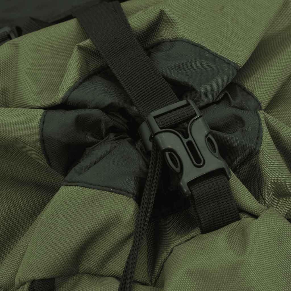Mochila de senderismo verde ejército 100L de tela Oxford 900D con revestimiento de poliuretano, espalda 600D con PVC y estructura de hierro, impermeable para senderismo, camping, viajes