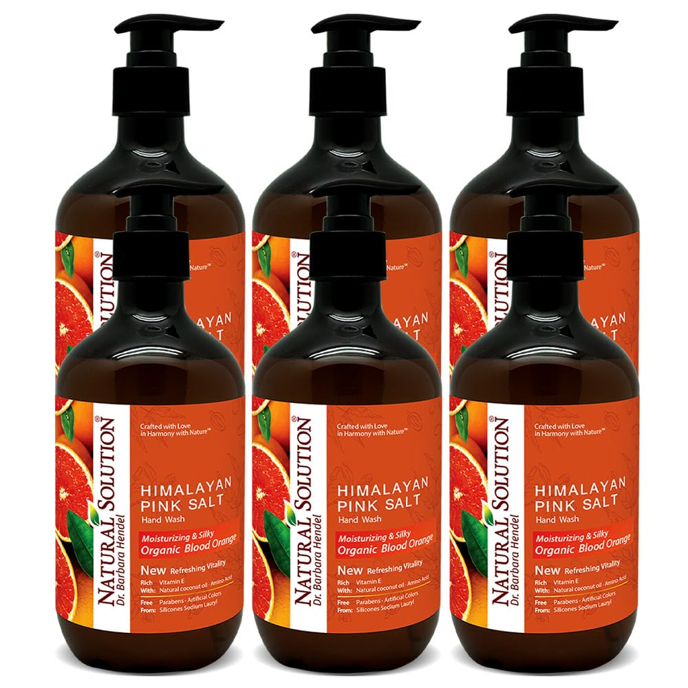 Natural SolutionHand Wash - Moisturizing Blood Orange & Himalayan Pink Salt Liquid Soap - 14 oz (Pack of 6) | Hydrating & Gentle Formula | Ideal for Daily Use packaging may vary
