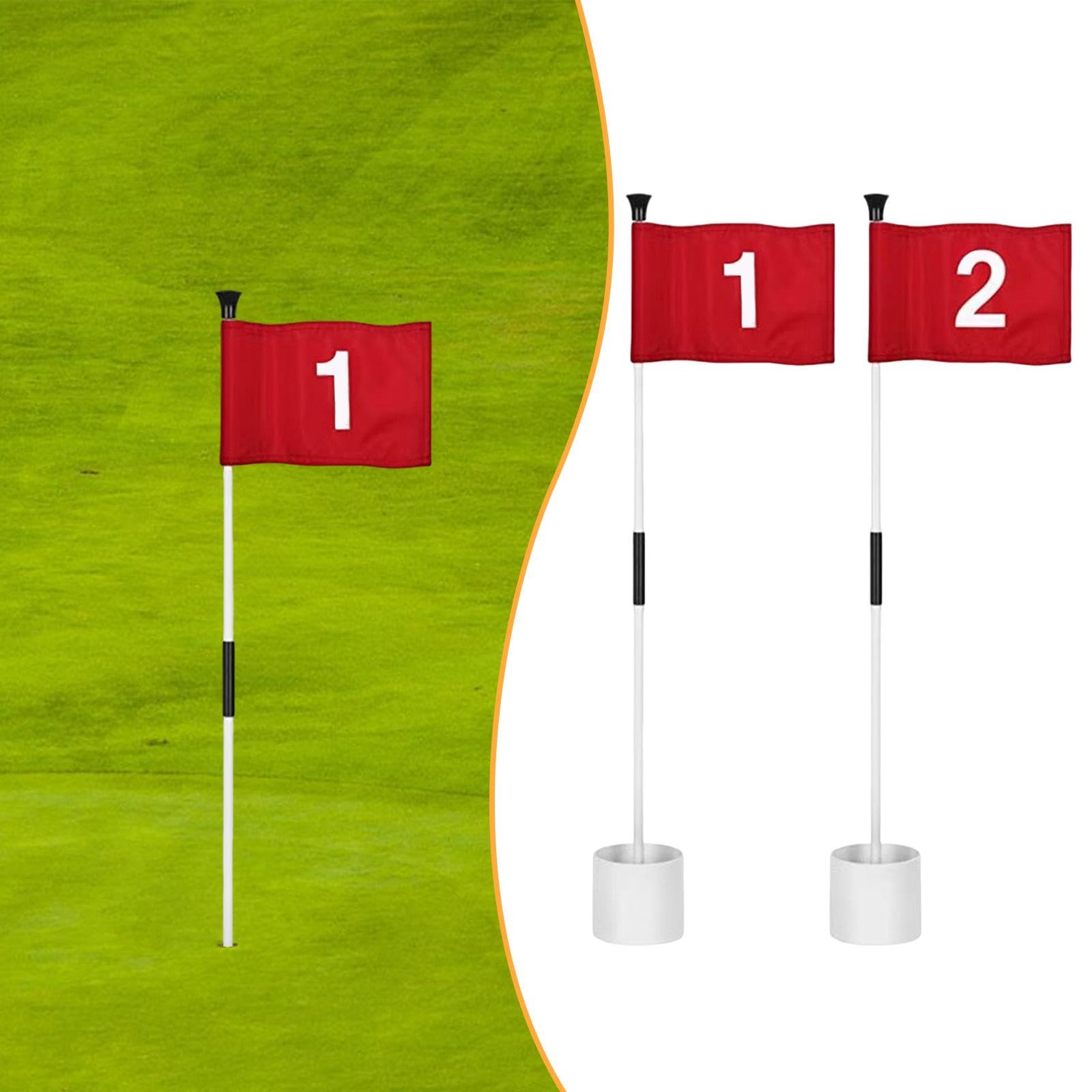 Juego de Banderas de Golf con Hoyos, Taza, Bandera Y Mástil para Putting Green, Regalos, Equipo para Asta de Bandera de Golf para Oficina, Jardín, CAM, 2 Juegos