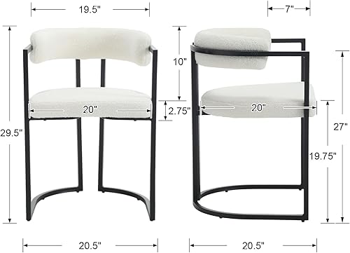 Miniatura 2 de Juego de 2 sillas de comedor de sherpa blancas, modernas sillas de comedor con respaldo cómodo, sillón tapizado para cocina, sala de estar, cocina,
