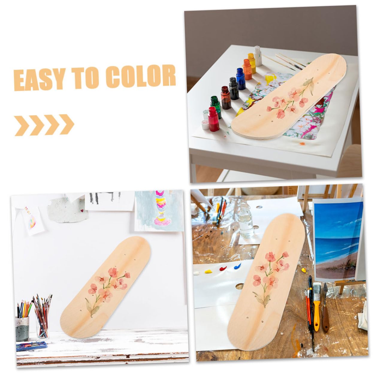 Supvox 2er Set Blanko Skateboard Deck Holz DIY Zum Bemalen Basteln | Unbehandeltes Holzdeck, DIY Malprojekt, Wanddeko, Kreativset für Kinder und Künstler