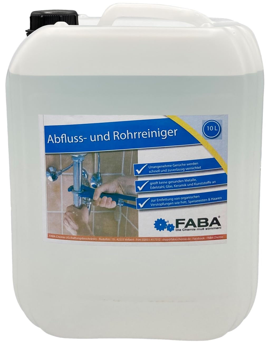 FABA Abflussfrei, Abflussreiniger, hochwirksamer Rohrreiniger 10 Liter