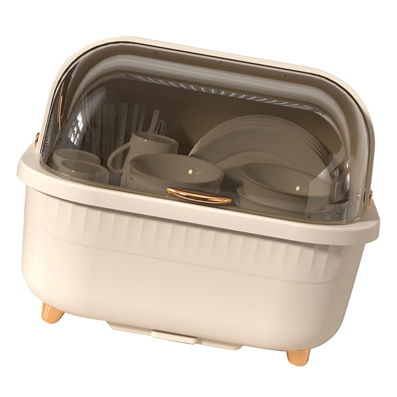 Escurridor de Platos con Tapa Caja de Secado de Platos de Plástico Escurridor de Platos Multifuncional para Ahorro de Espacio para Accesorios de Cocina (Albaricoque M)