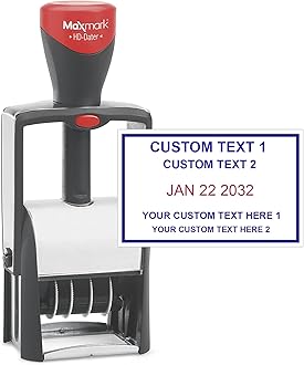 MaxMark Heavy Duty Date Stamp with 4-Line Custom Text, Self Inking Date Stamp - 2160 - Choose from Many Font and Color Options