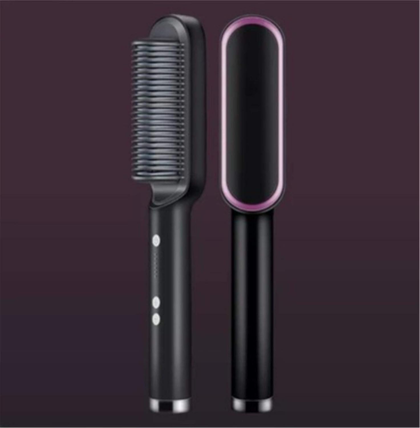 ZGHYBD 2-in-1 Professional PTC Ceramic Electric Straight & Curling Iron for All Hair Type Hair Straightener Brush Comb Magic Massage Hair Comb Curler Permed Clip Comb Black