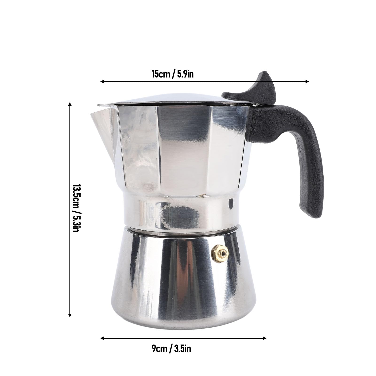 Fuchooky Stovetop Coffee Maker Stainless Steel Octagonal Even Heat Distribution Stovetop Coffee Maker Pot Silver (150ML)