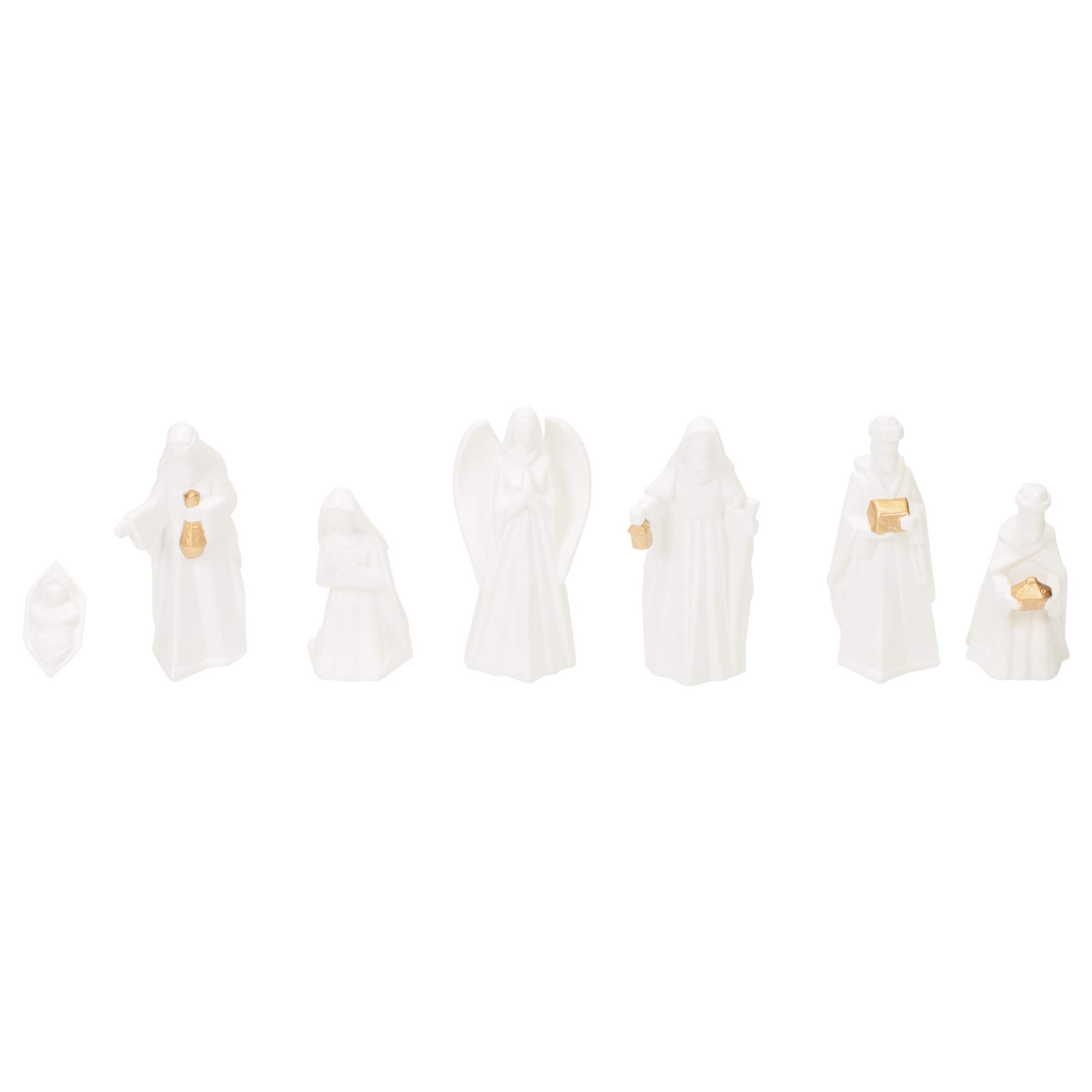 Mark Feldstein Blanc porcelaine 7 PC peinte à la main miniature de Noël Crèche de Noël, livré dans une boîte