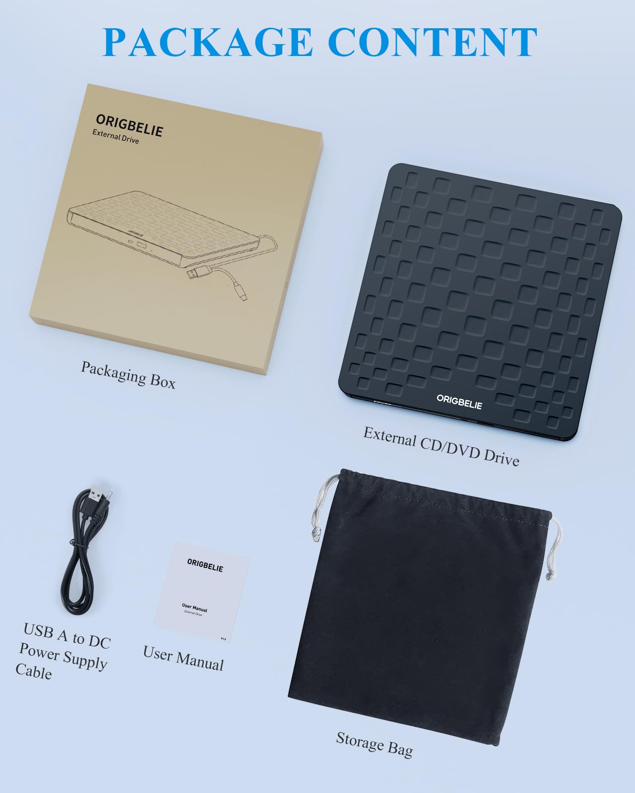 ORIGBELIE - Zewnętrzny napęd CD i DVD do laptopa, USB 3.0 typu C ultra cienki 13mm przenośny odtwarzacz DVD CD DVD +/-RW nagrywarka CD nagrywarka dla PC