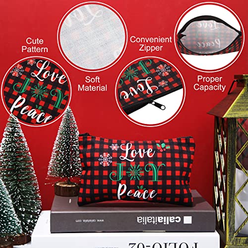 Saintrygo 30 Pieces Christmas Gift Makeup Bags Plaid Cosmetics Bag Merry Christmas and Santa Goodie Bags with Snowman, Reindeer, Multicolor2