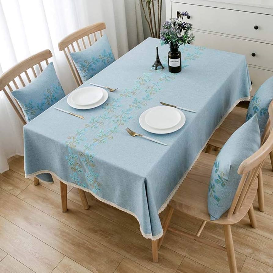  水色 花柄 テーブルクロス 140×230cm　日本製 Amazon｜花柄 テーブルクロス ブルー マルチクロス 布 北欧 田園