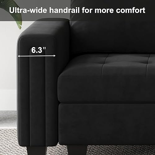 Miniatura 5 de Belffin Sofá modular de terciopelo de 3 plazas para sala de estar, color negro